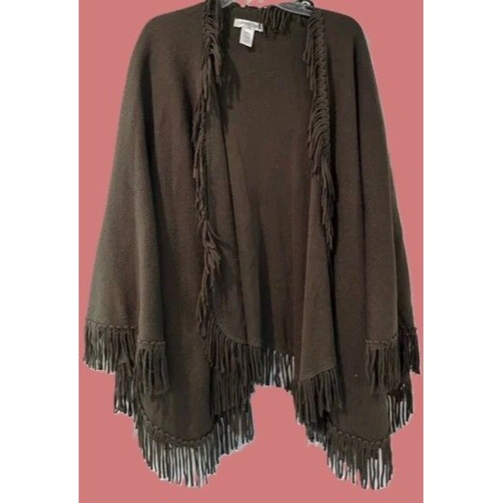 Sage Green Cape Poncho Fringe Knit Wrap *New wTags COLDWATER CREEK One Size NICE